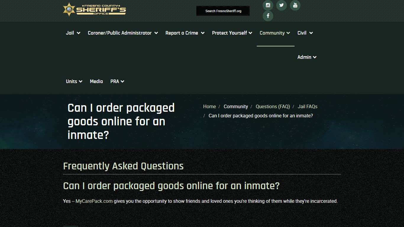 The Fresno County Sheriff-Coroner's Office - Can I order packaged goods ...