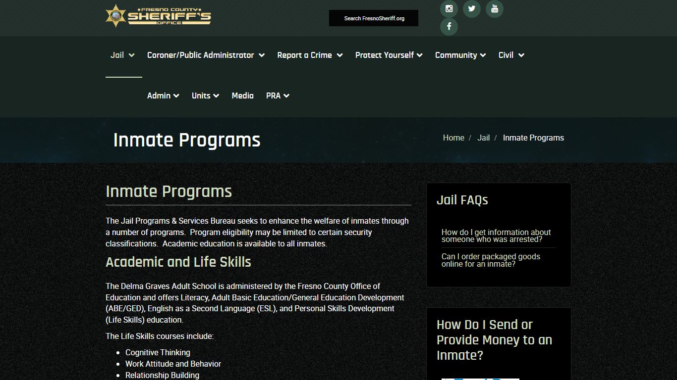 The Fresno County Sheriff-Coroner's Office - Inmate Programs